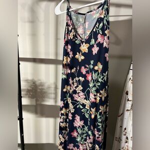 Floral Maxi Dress - Navy and Pink